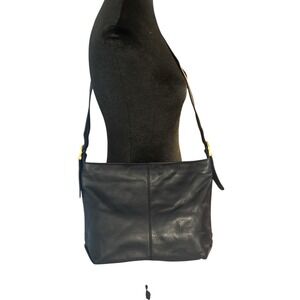 Stone Mountain Vintage Black Leather Crossbody Bag Gold Hardware Equestrian